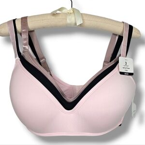 Rene Rofe 3 Comfort Wire-Free (Pink, Black & Mauve) Bras - Size 36DD